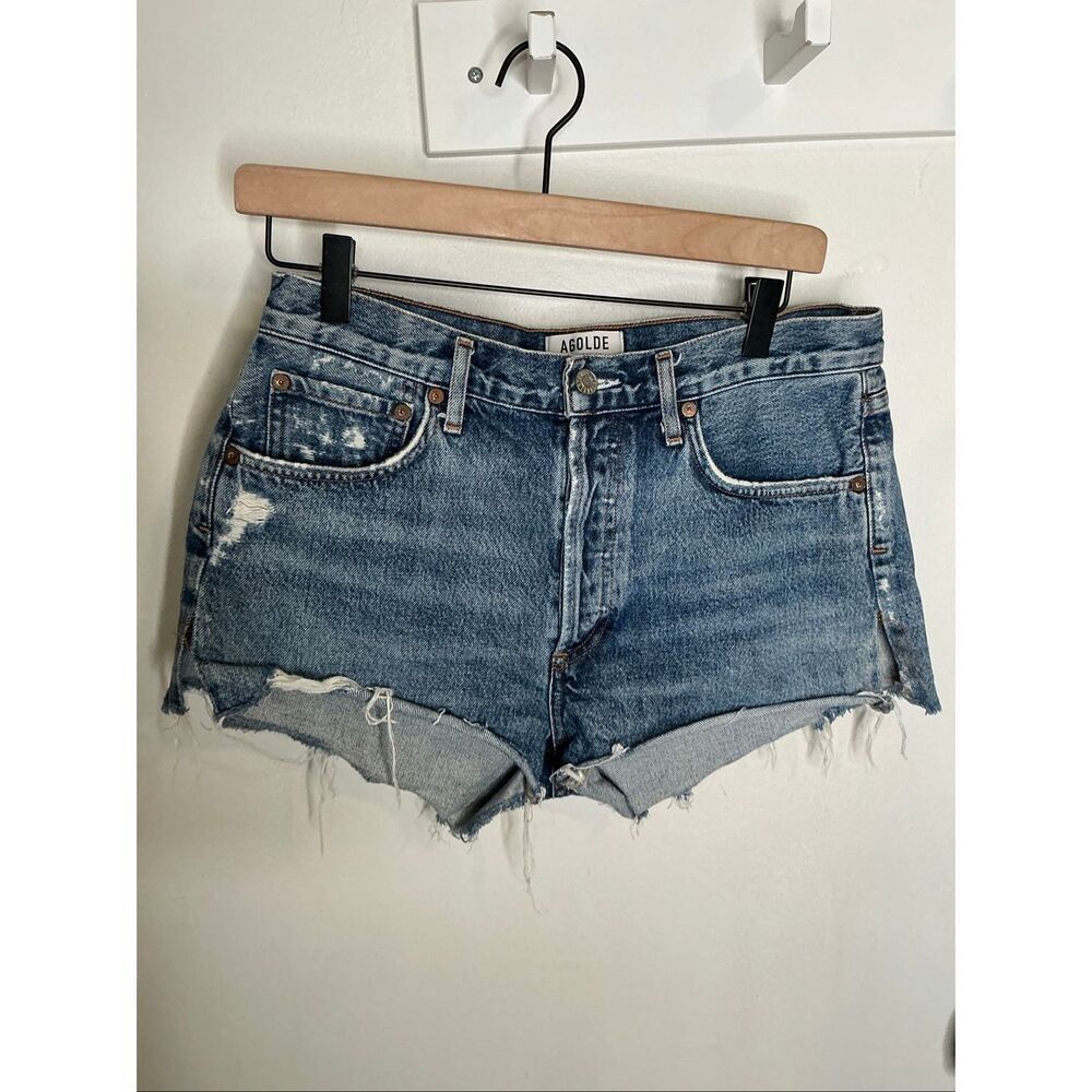 Agolde Denim Cut Off Shorts | 27 in Blue